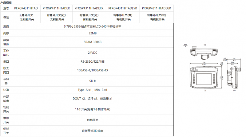  GP4000H系列(手持型) ***可编程人机界面/触摸屏规格参数图