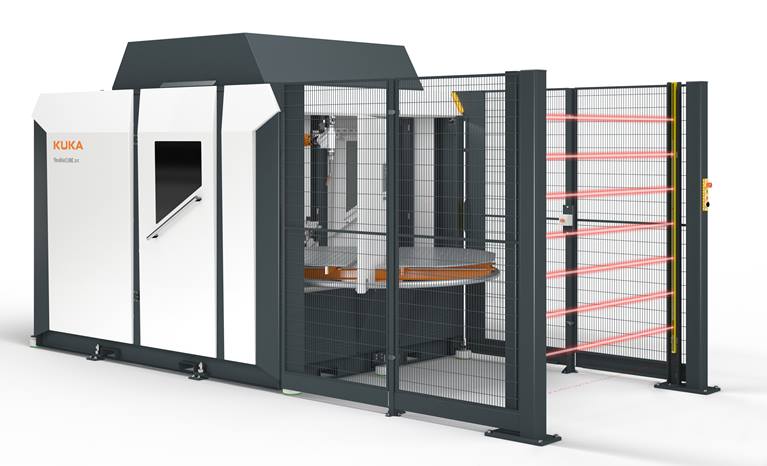 配有旋转定位装置 DP-250 A 的 KUKA flexibleCUBE arc C-DP 05产品图
