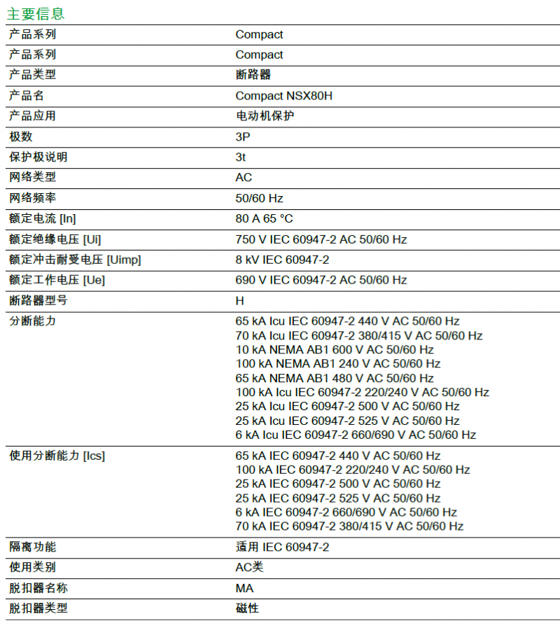 Compact NSX80H MA6.3 - 3P 3D参数说明表 -1