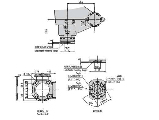 外形尺寸及动作范围 外形尺寸及动作范围